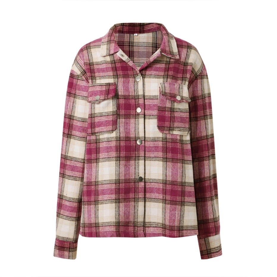 Flannel Ls Snap Plaid Shirt Pink Casual Boyfriend Oversized Cabincore Tomboy